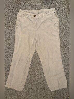 Chicos women’s classic beige linen pant Sz 2 large/12 cottage neutral preppy